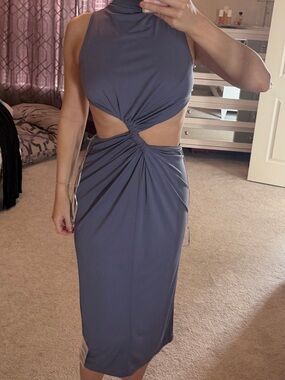 ASOS Dusky Blue Backless Cutout Maxi Dress
